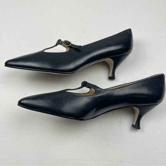 Vintage 80’s Etienne Aigner Athena Navy Blue Leather Buckle Heels Women’s 10W - Picture 4 of 7